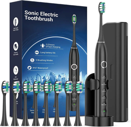 Rtauys S5 Upgraded Sonic Electric Toothbrush for Adults and Kids Ages 12+ with 8 Brush Heads, IPX7 Travel Toothbrush with Case, - ShoreCo.Shop