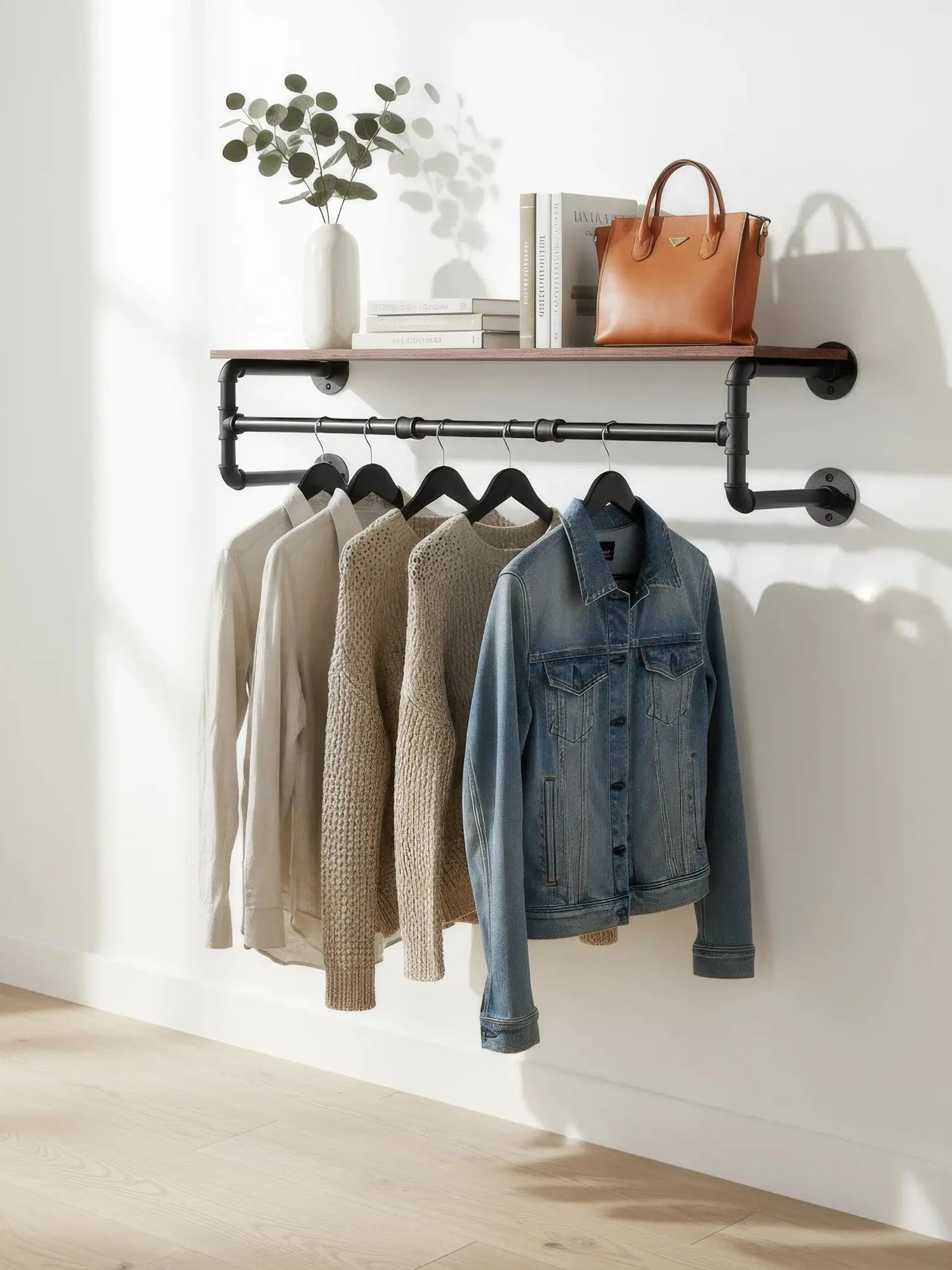 Industrial Pipe Clothes Rack with Top Shelf, 39 In Space-Saving 2 Tiers Heavy Duty Pipe Wall Mounted Clothing Shelves    Home Decor Supply | Online Retail | ShoreShopper.com