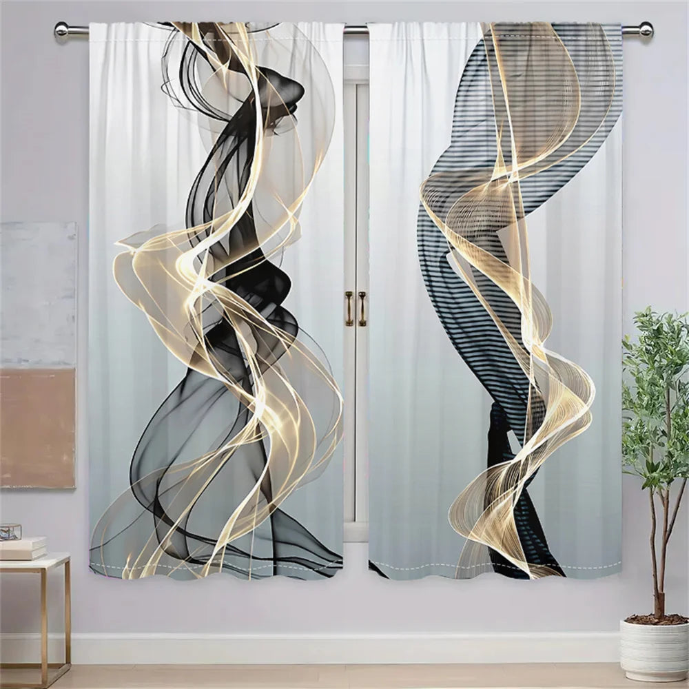 2 Pcs Abstract Art Curtains Black Gold Streamline Pattern Living Room Bedroom Window Decorative Curtains Modern Minimalist Style    Home Decor Supply | Online Retail | ShoreShopper.com