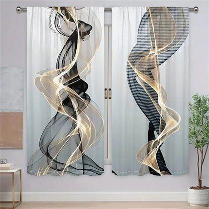 2 Pcs Abstract Art Curtains Black Gold Streamline Pattern Living Room Bedroom Window Decorative Curtains Modern Minimalist Style    Home Decor Supply | Online Retail | ShoreShopper.com