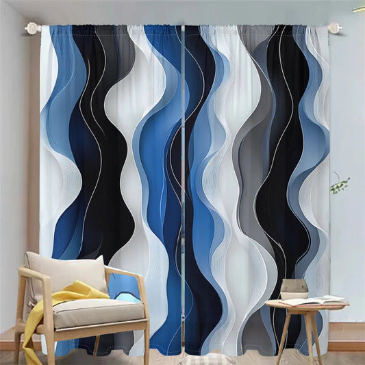 2Pcs Modern Wave Curtains 3D Blue White Black Curve Pattern Living Room Bedroom Balcony Sunshade Abstract Art Decor Curtains    Home Decor Supply | Online Retail | ShoreShopper.com