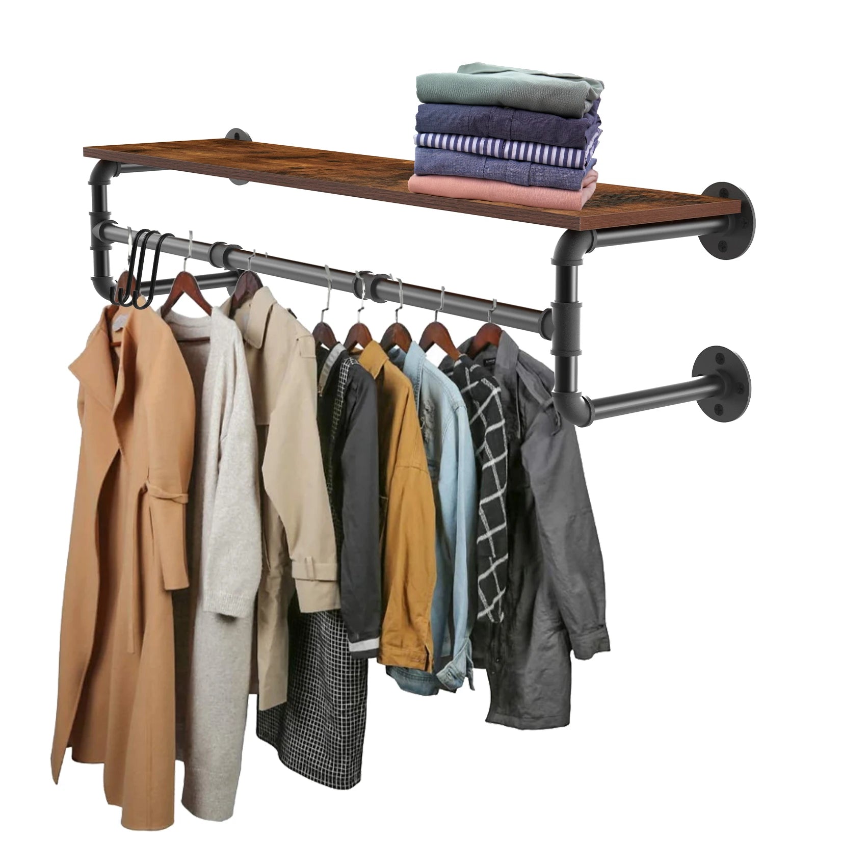 Industrial Pipe Clothes Rack with Top Shelf, 39 In Space-Saving 2 Tiers Heavy Duty Pipe Wall Mounted Clothing Shelves    Home Decor Supply | Online Retail | ShoreShopper.com