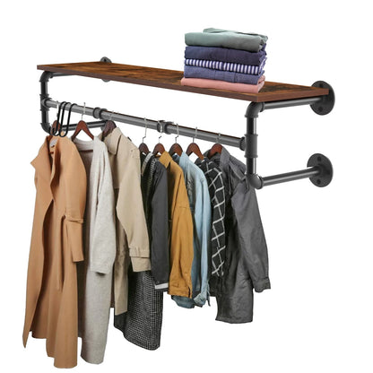 Industrial Pipe Clothes Rack with Top Shelf, 39 In Space-Saving 2 Tiers Heavy Duty Pipe Wall Mounted Clothing Shelves    Home Decor Supply | Online Retail | ShoreShopper.com