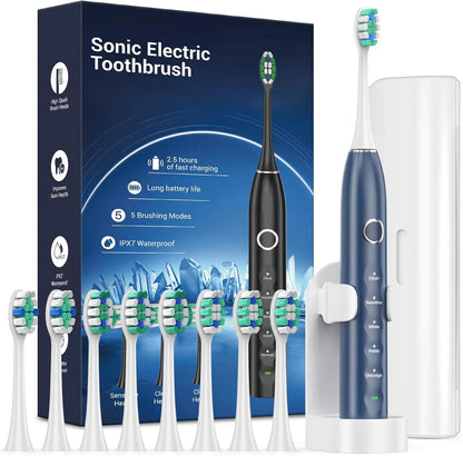 Rtauys S5 Upgraded Sonic Electric Toothbrush for Adults and Kids Ages 12+ with 8 Brush Heads, IPX7 Travel Toothbrush with Case, - ShoreCo.Shop