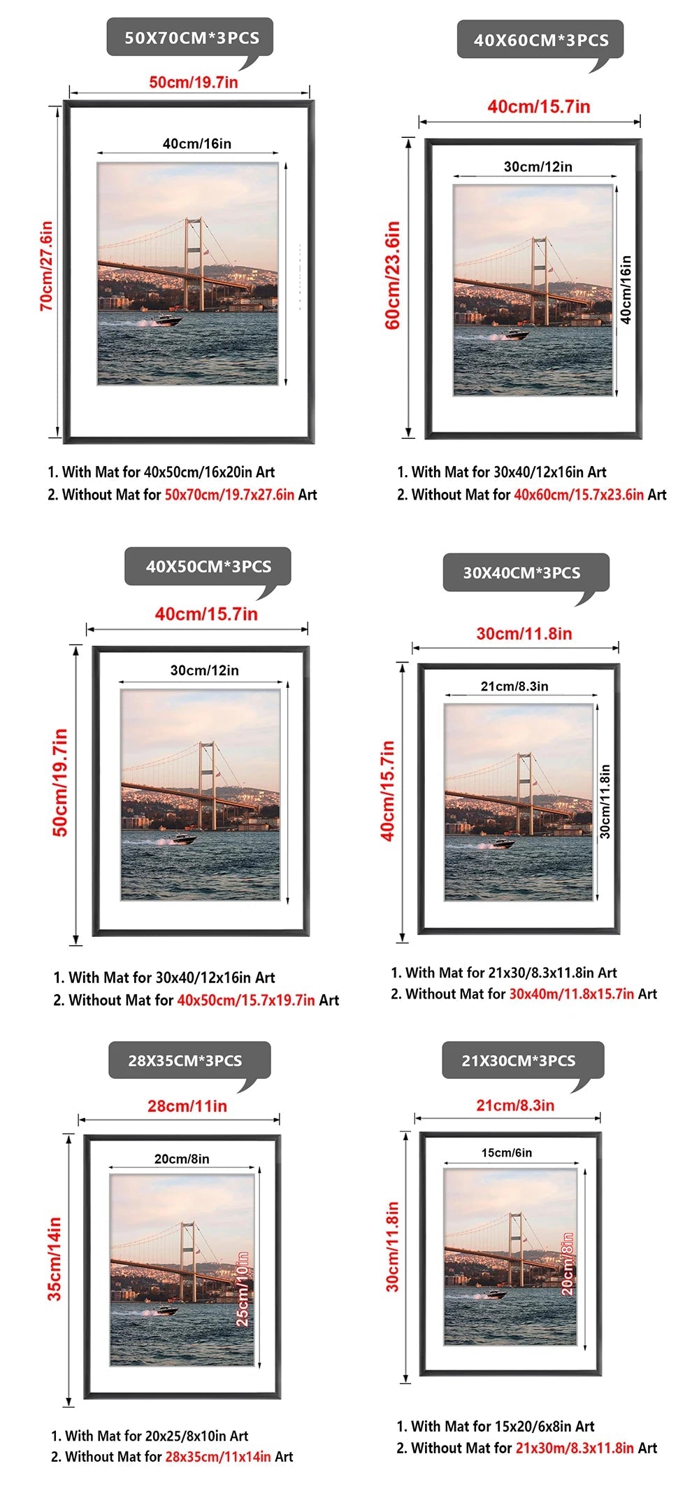 3pcs 30x40 50x70cm Picture Frames Aluminum Modern Photo Frame Black With Mat For Wall Art Mounting Canvas Print Home Decor    Home Decor Supply | Online Retail | ShoreShopper.com