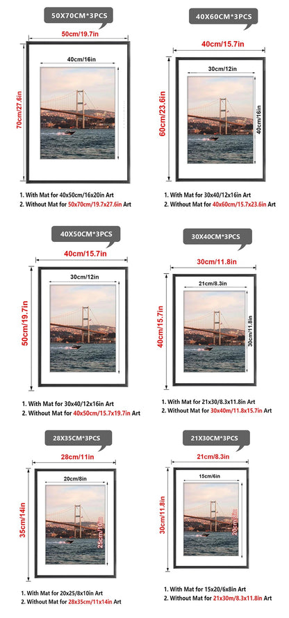 3pcs 30x40 50x70cm Picture Frames Aluminum Modern Photo Frame Black With Mat For Wall Art Mounting Canvas Print Home Decor    Home Decor Supply | Online Retail | ShoreShopper.com