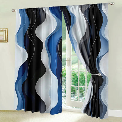 2Pcs Modern Wave Curtains 3D Blue White Black Curve Pattern Living Room Bedroom Balcony Sunshade Abstract Art Decor Curtains    Home Decor Supply | Online Retail | ShoreShopper.com