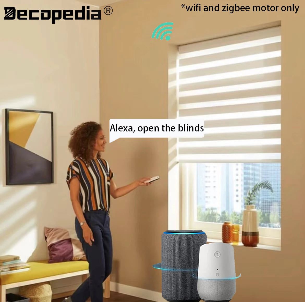 Decopedia Custom Made Zebra Blinds for Windows Motorized Roller Blinds Blackout Day and Night Window Blinds for Sliding Door - ShoreCo.Shop