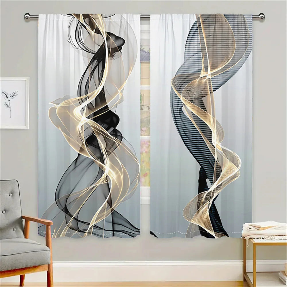 2 Pcs Abstract Art Curtains Black Gold Streamline Pattern Living Room Bedroom Window Decorative Curtains Modern Minimalist Style    Home Decor Supply | Online Retail | ShoreShopper.com