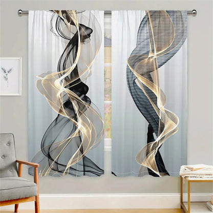2 Pcs Abstract Art Curtains Black Gold Streamline Pattern Living Room Bedroom Window Decorative Curtains Modern Minimalist Style    Home Decor Supply | Online Retail | ShoreShopper.com
