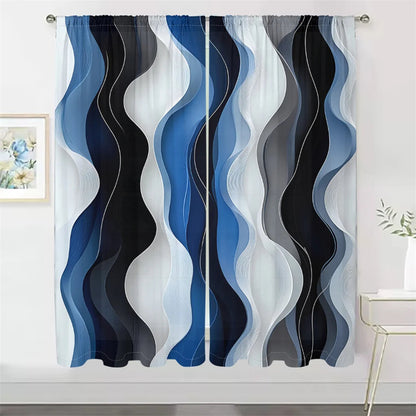 2Pcs Modern Wave Curtains 3D Blue White Black Curve Pattern Living Room Bedroom Balcony Sunshade Abstract Art Decor Curtains    Home Decor Supply | Online Retail | ShoreShopper.com