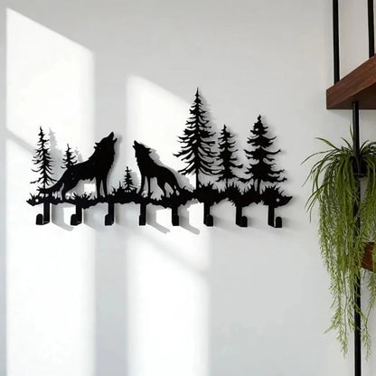 Rustic Mountain Key Holder: Metal Wolf & Forest Wall Organizer    Home Decor Supply | Online Retail | ShoreShopper.com