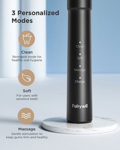 Fairywill Sonic Electric Toothbrush E11 Waterproof USB Charge Rechargeable Electric Toothbrush 8 Brush Replacement Heads Adult - ShoreCo.Shop