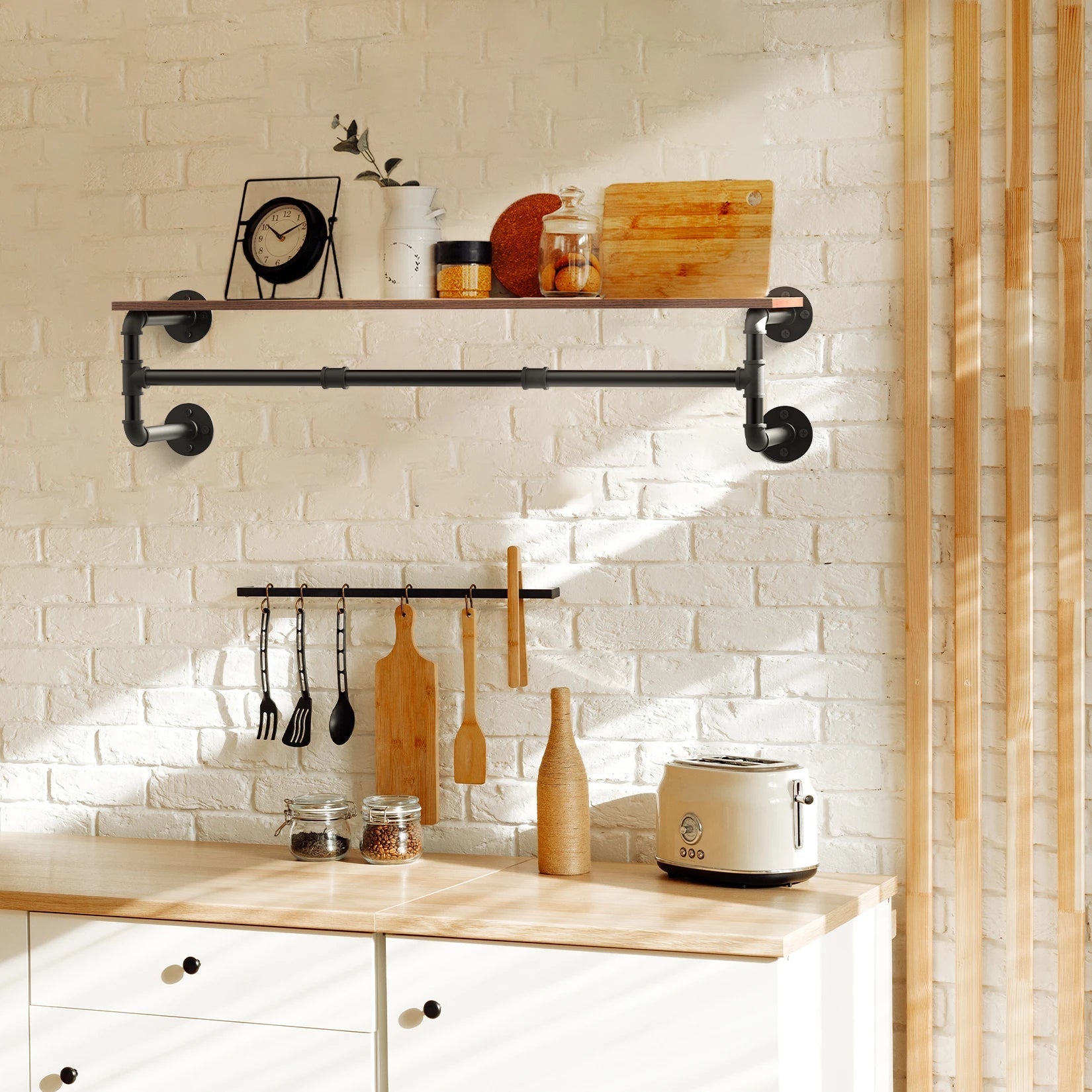 Industrial Pipe Clothes Rack with Top Shelf, 39 In Space-Saving 2 Tiers Heavy Duty Pipe Wall Mounted Clothing Shelves    Home Decor Supply | Online Retail | ShoreShopper.com
