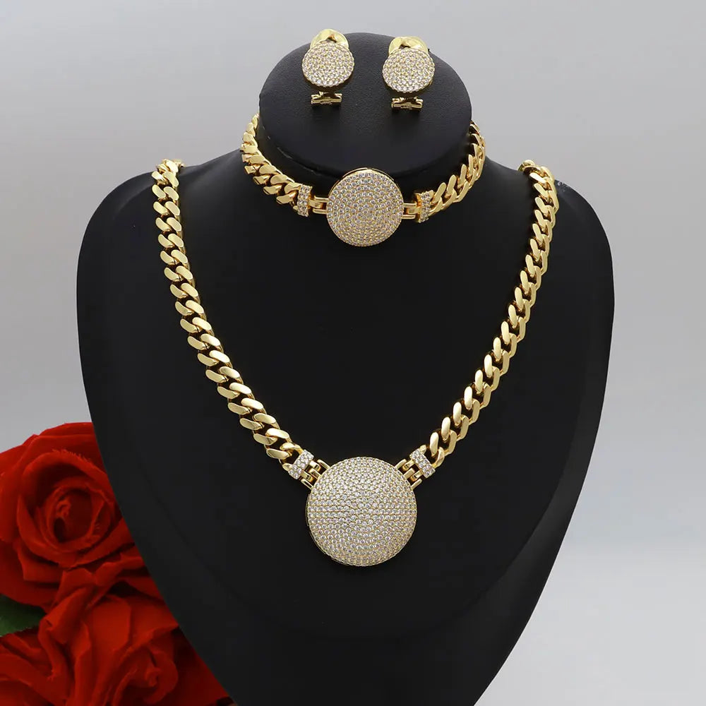 Dubai Vintage Jewelry Sets For Women Luxury Design Shiny Zircon Gold Plated Necklace Earring Bangle Wedding Party Accessories    Home Decor Supply | Online Retail | ShoreShopper.com