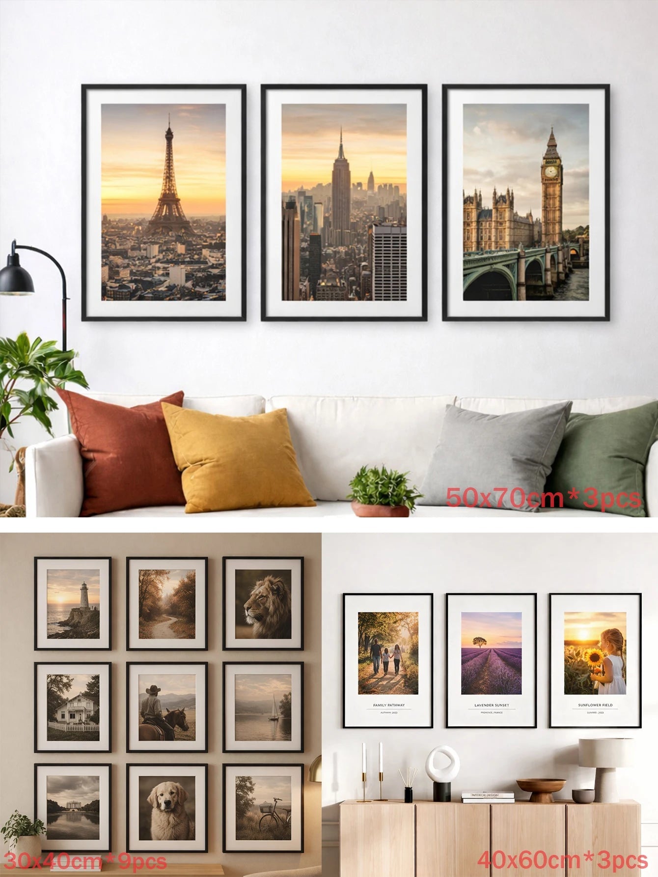 3pcs 30x40 50x70cm Picture Frames Aluminum Modern Photo Frame Black With Mat For Wall Art Mounting Canvas Print Home Decor    Home Decor Supply | Online Retail | ShoreShopper.com
