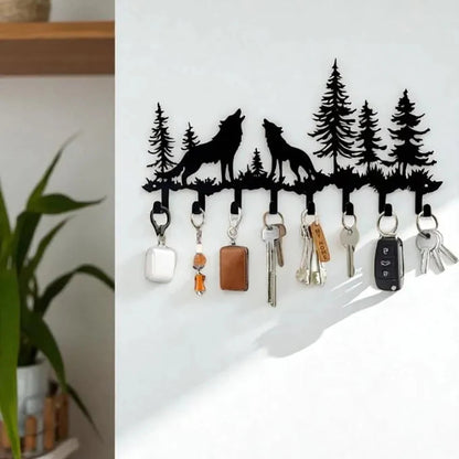 Rustic Mountain Key Holder: Metal Wolf & Forest Wall Organizer    Home Decor Supply | Online Retail | ShoreShopper.com