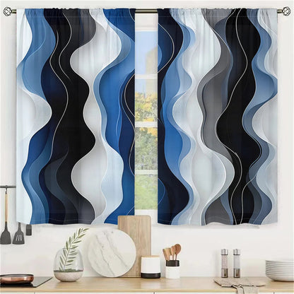 2Pcs Modern Wave Curtains 3D Blue White Black Curve Pattern Living Room Bedroom Balcony Sunshade Abstract Art Decor Curtains    Home Decor Supply | Online Retail | ShoreShopper.com