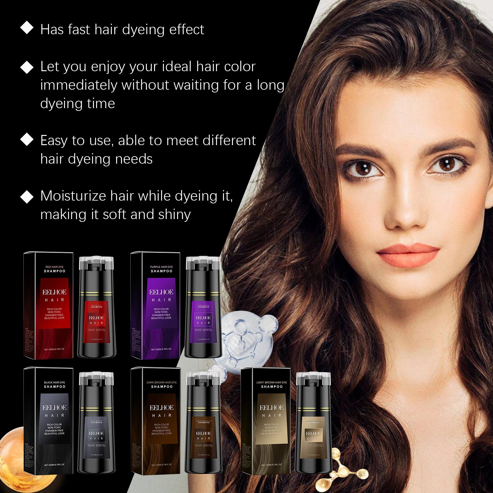 EELHOE Multi Color Hair Dyeing Shampoo Natural Non-irritating Nourish Scalp Easy Coloring Lasting Effect Smoothing Hair Dyeing - ShoreCo.Shop