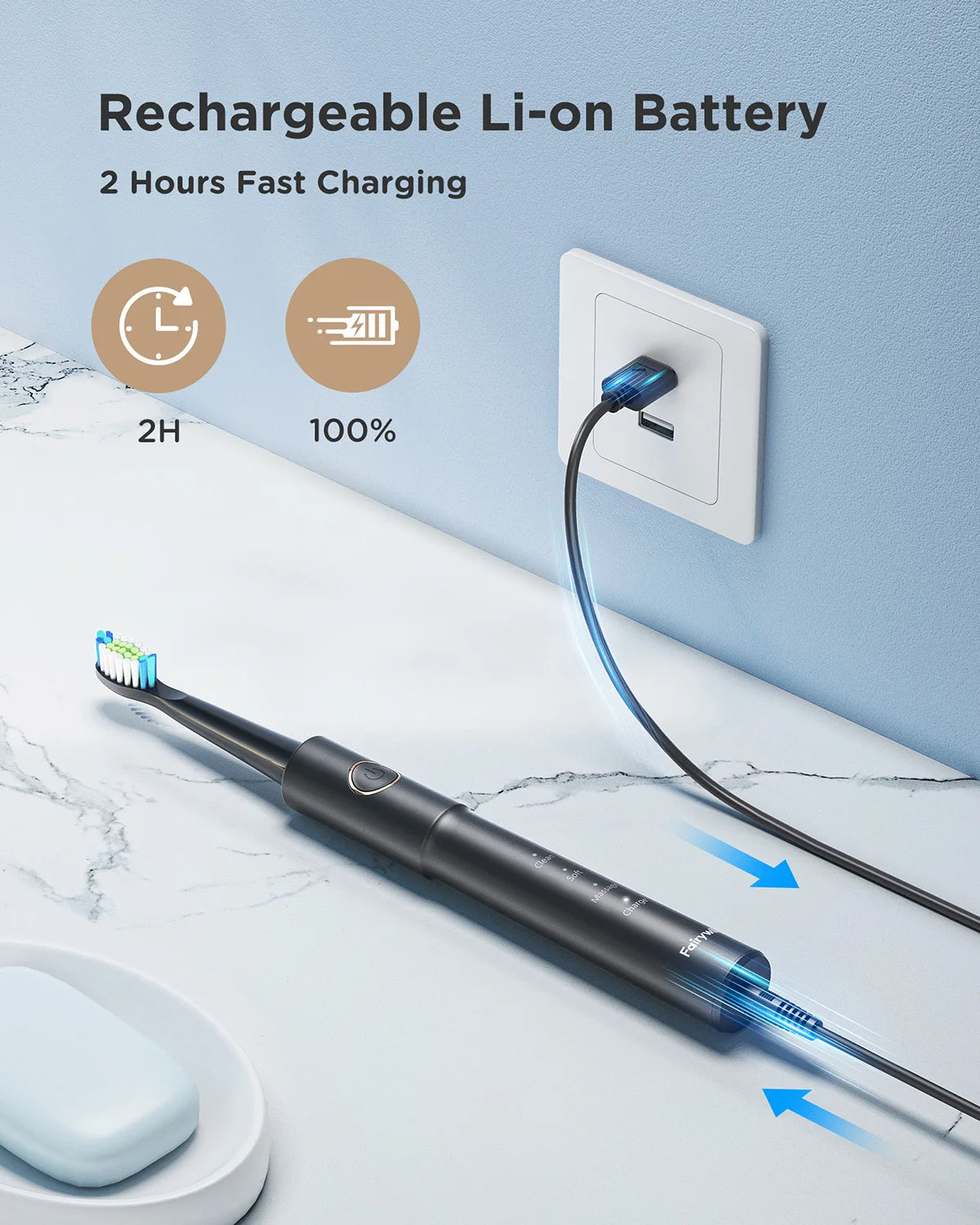 Fairywill Sonic Electric Toothbrush E11 Waterproof USB Charge Rechargeable Electric Toothbrush 8 Brush Replacement Heads Adult - ShoreCo.Shop