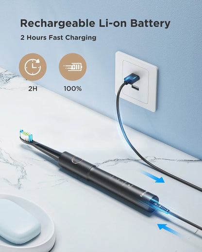Fairywill Sonic Electric Toothbrush E11 Waterproof USB Charge Rechargeable Electric Toothbrush 8 Brush Replacement Heads Adult - ShoreCo.Shop