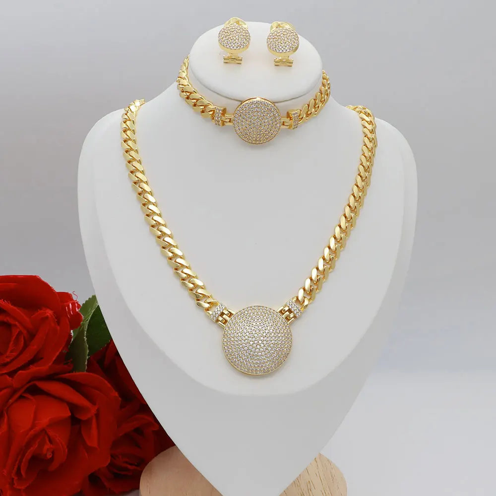 Dubai Vintage Jewelry Sets For Women Luxury Design Shiny Zircon Gold Plated Necklace Earring Bangle Wedding Party Accessories    Home Decor Supply | Online Retail | ShoreShopper.com