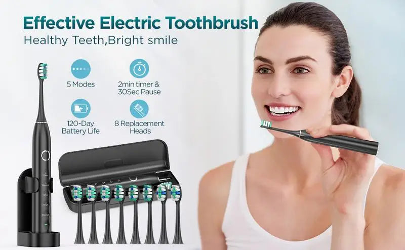 Rtauys S5 Upgraded Sonic Electric Toothbrush for Adults and Kids Ages 12+ with 8 Brush Heads, IPX7 Travel Toothbrush with Case, - ShoreCo.Shop