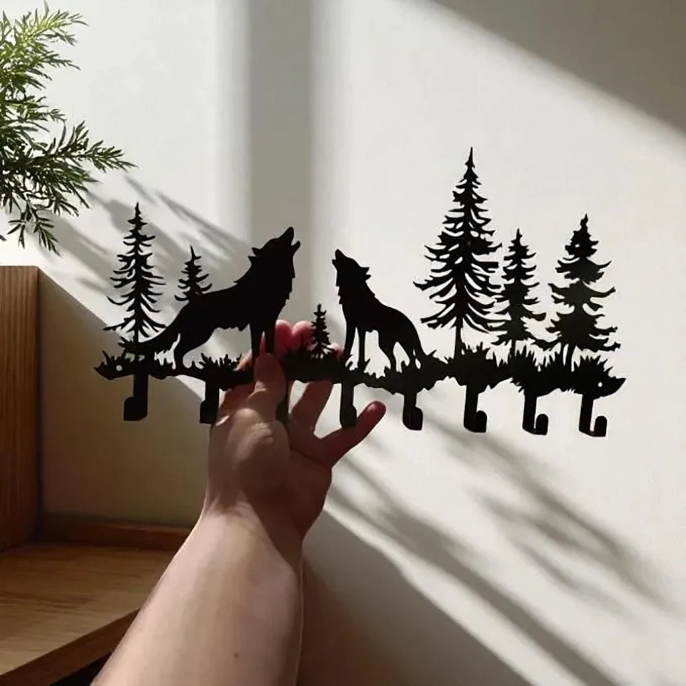 Rustic Mountain Key Holder: Metal Wolf & Forest Wall Organizer    Home Decor Supply | Online Retail | ShoreShopper.com