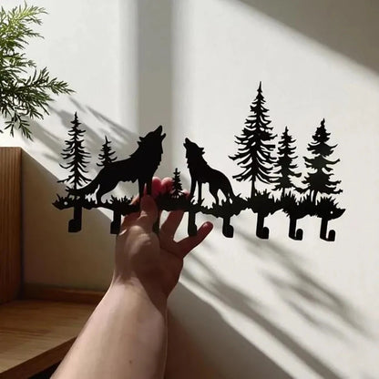 Rustic Mountain Key Holder: Metal Wolf & Forest Wall Organizer    Home Decor Supply | Online Retail | ShoreShopper.com