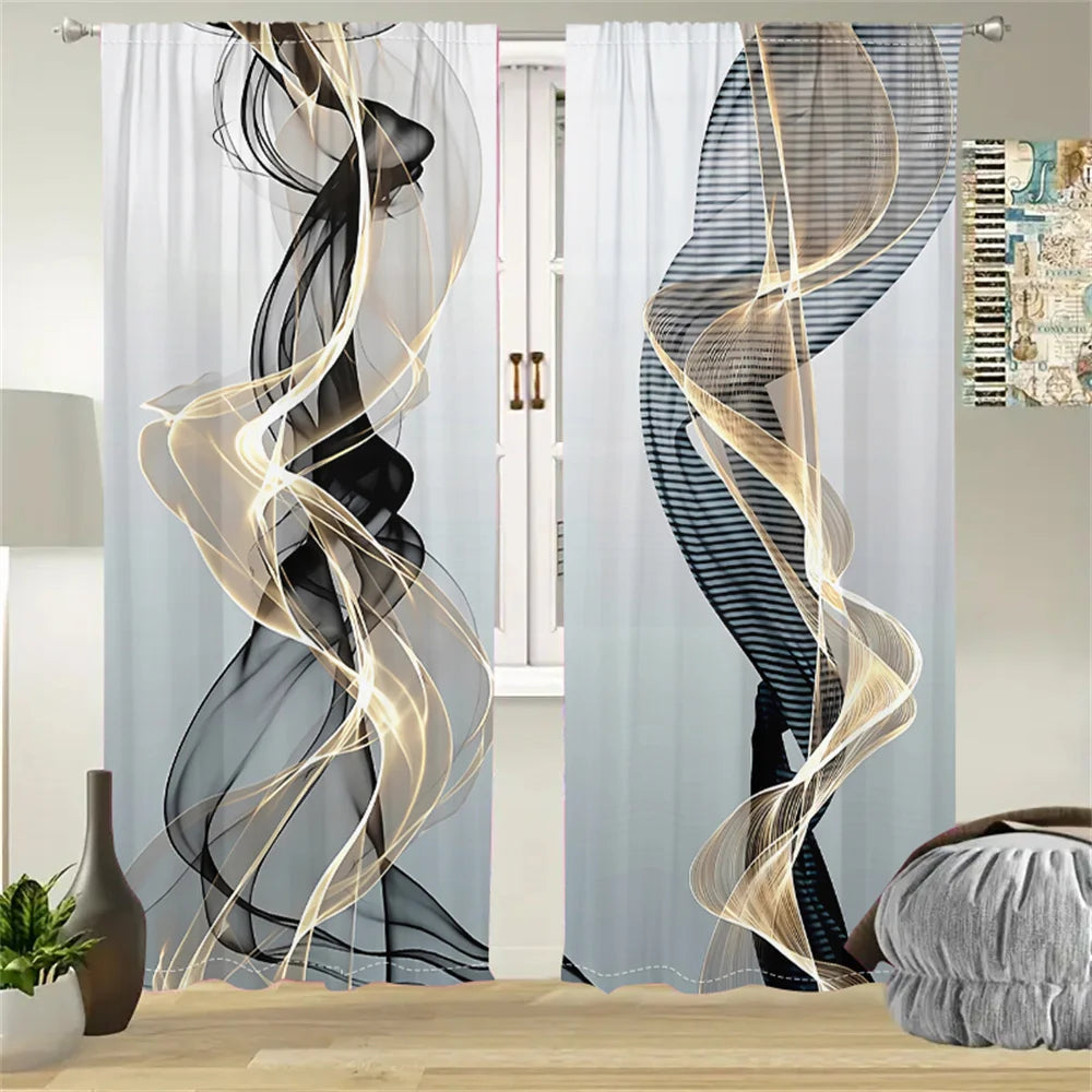 2 Pcs Abstract Art Curtains Black Gold Streamline Pattern Living Room Bedroom Window Decorative Curtains Modern Minimalist Style    Home Decor Supply | Online Retail | ShoreShopper.com