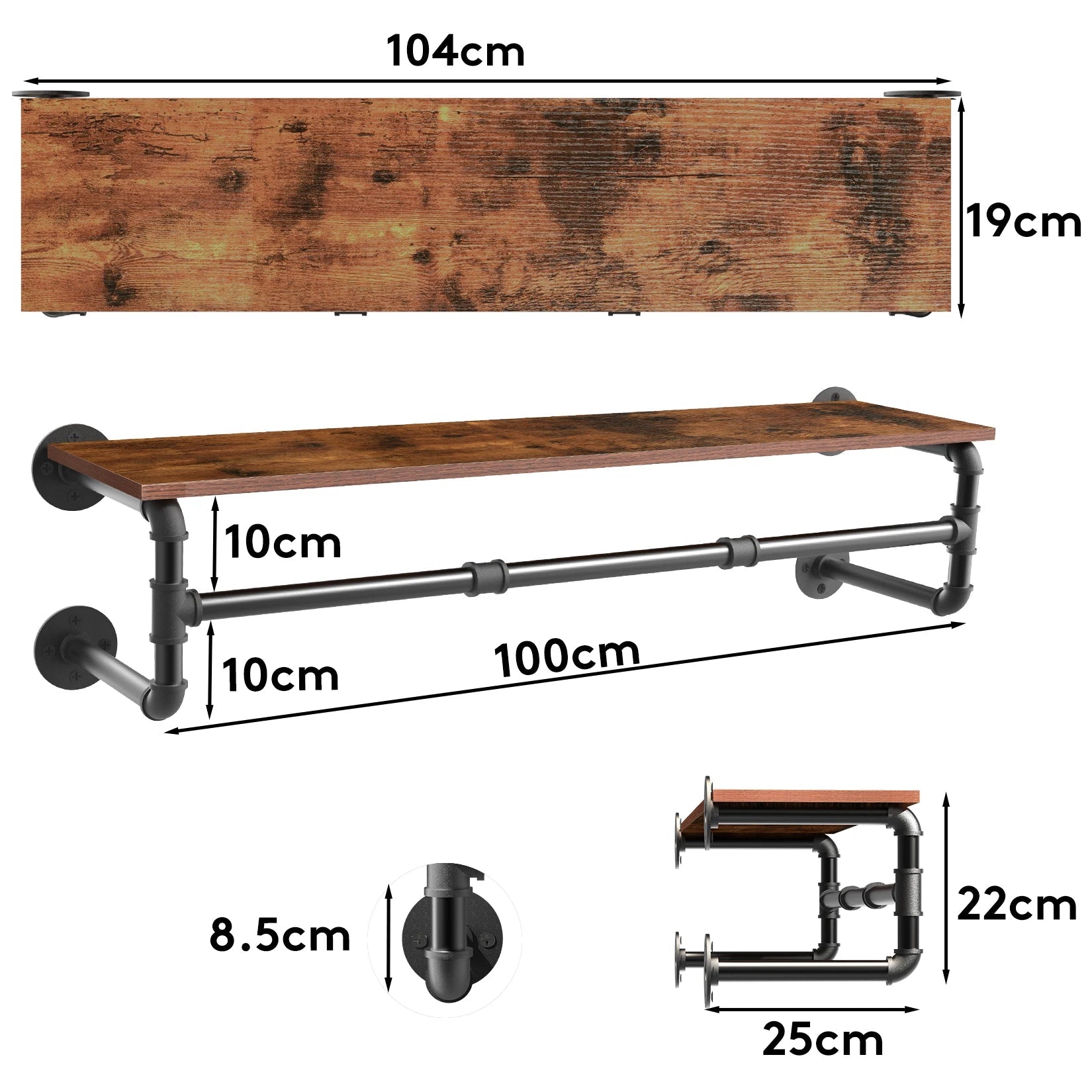 Industrial Pipe Clothes Rack with Top Shelf, 39 In Space-Saving 2 Tiers Heavy Duty Pipe Wall Mounted Clothing Shelves    Home Decor Supply | Online Retail | ShoreShopper.com