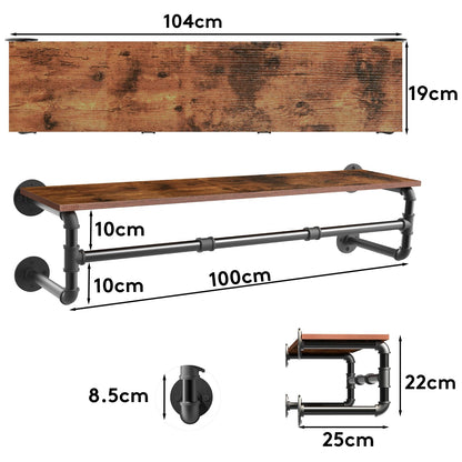 Industrial Pipe Clothes Rack with Top Shelf, 39 In Space-Saving 2 Tiers Heavy Duty Pipe Wall Mounted Clothing Shelves    Home Decor Supply | Online Retail | ShoreShopper.com