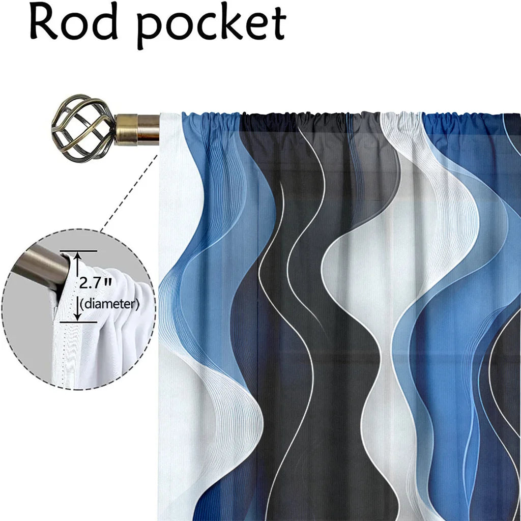 2Pcs Modern Wave Curtains 3D Blue White Black Curve Pattern Living Room Bedroom Balcony Sunshade Abstract Art Decor Curtains    Home Decor Supply | Online Retail | ShoreShopper.com