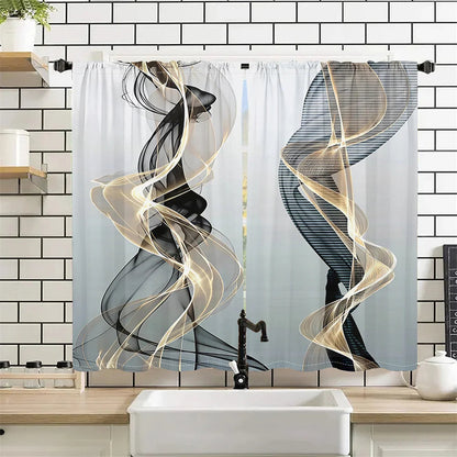 2 Pcs Abstract Art Curtains Black Gold Streamline Pattern Living Room Bedroom Window Decorative Curtains Modern Minimalist Style    Home Decor Supply | Online Retail | ShoreShopper.com