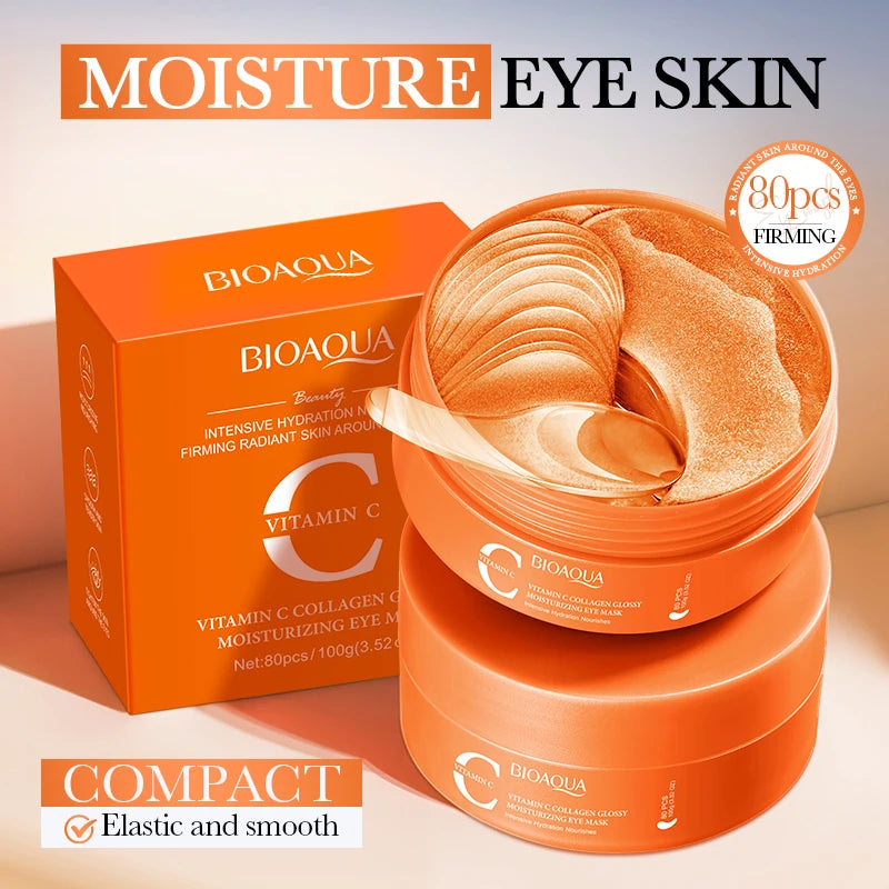 BIOAQUA Vitamin C & Collagen Eye Mask (80 Count) - Brightening Under Eye Patches for Dark Circles, Puffiness, and Anti-Aging Hydration - ShoreCo.Shop