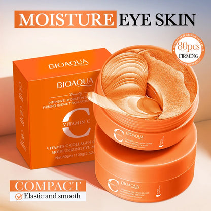 BIOAQUA Vitamin C & Collagen Eye Mask (80 Count) - Brightening Under Eye Patches for Dark Circles, Puffiness, and Anti-Aging Hydration - ShoreCo.Shop
