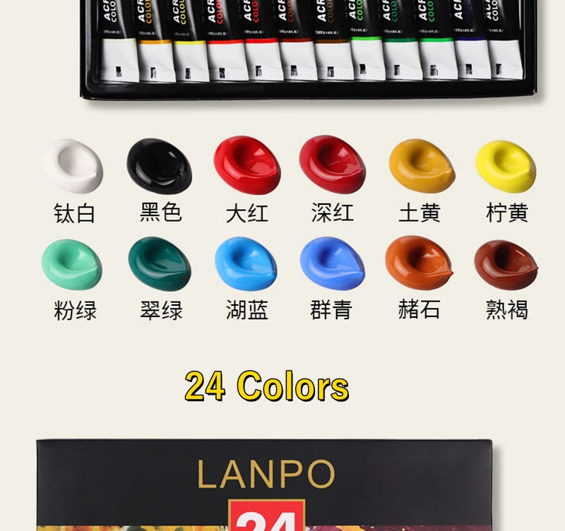 Acrylic Paints Set 12/24 Colors Professional Brush Set 12ml Tubes Artist Drawing Painting Pigment Hand Painted Wall Paint DIY    Home Decor Supply | Online Retail | ShoreShopper.com