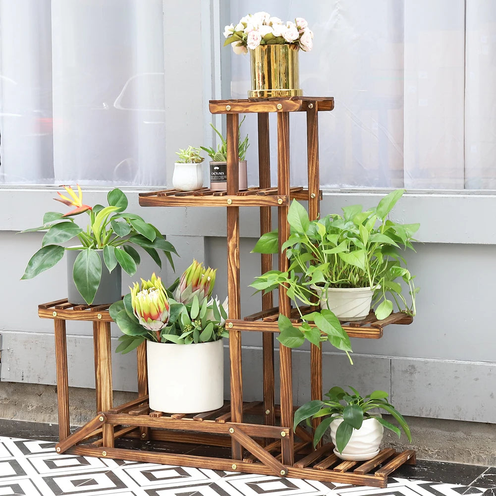 6 Tiered Wood Plant Flower Stand Shelf Planter Pots Shelves Rack Holder Display for Multiple Plants Indoor Outdoor Garden Patio    Home Decor Supply | Online Retail | ShoreShopper.com