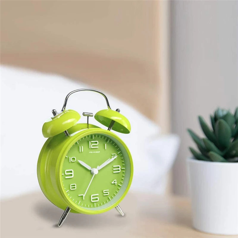 4 Inch Twin Bell Loud Alarm Clock Metal Frame 3D Dial with Backlight Battery Operate Desk Table Alarm Clock For Home and Office    Home Decor Supply | Online Retail | ShoreShopper.com