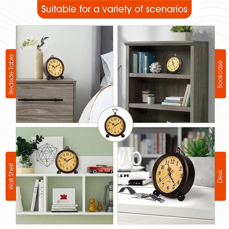 Vintage Hangable Battery Alarm Clock Metal Night Light Super Silent Table Desk Quartz Clock Time For Bedroom Bedside Desk Shelf    Home Decor Supply | Online Retail | ShoreShopper.com
