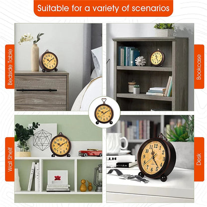 Vintage Hangable Battery Alarm Clock Metal Night Light Super Silent Table Desk Quartz Clock Time For Bedroom Bedside Desk Shelf    Home Decor Supply | Online Retail | ShoreShopper.com