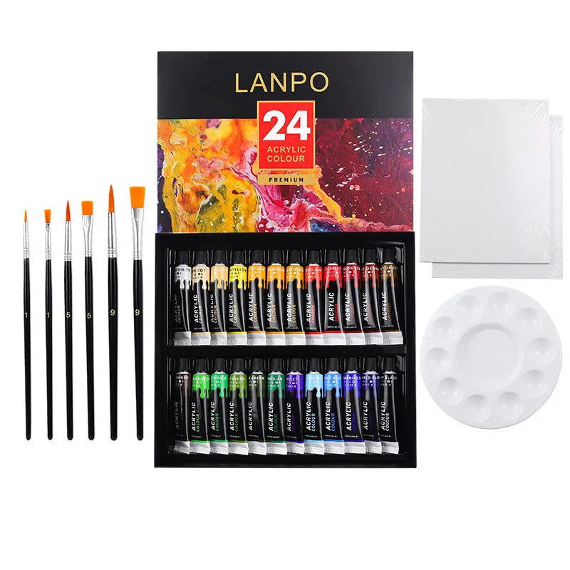 Acrylic Paints Set 12/24 Colors Professional Brush Set 12ml Tubes Artist Drawing Painting Pigment Hand Painted Wall Paint DIY    Home Decor Supply | Online Retail | ShoreShopper.com
