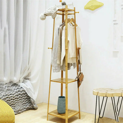 Bamboo Coat Rack Free Standing 2-Shelves Clothing Storage Garment Organizer Stand with 8 Hooks Clothes Poles 55kg Load-bearing f    Home Decor Supply | Online Retail | ShoreShopper.com