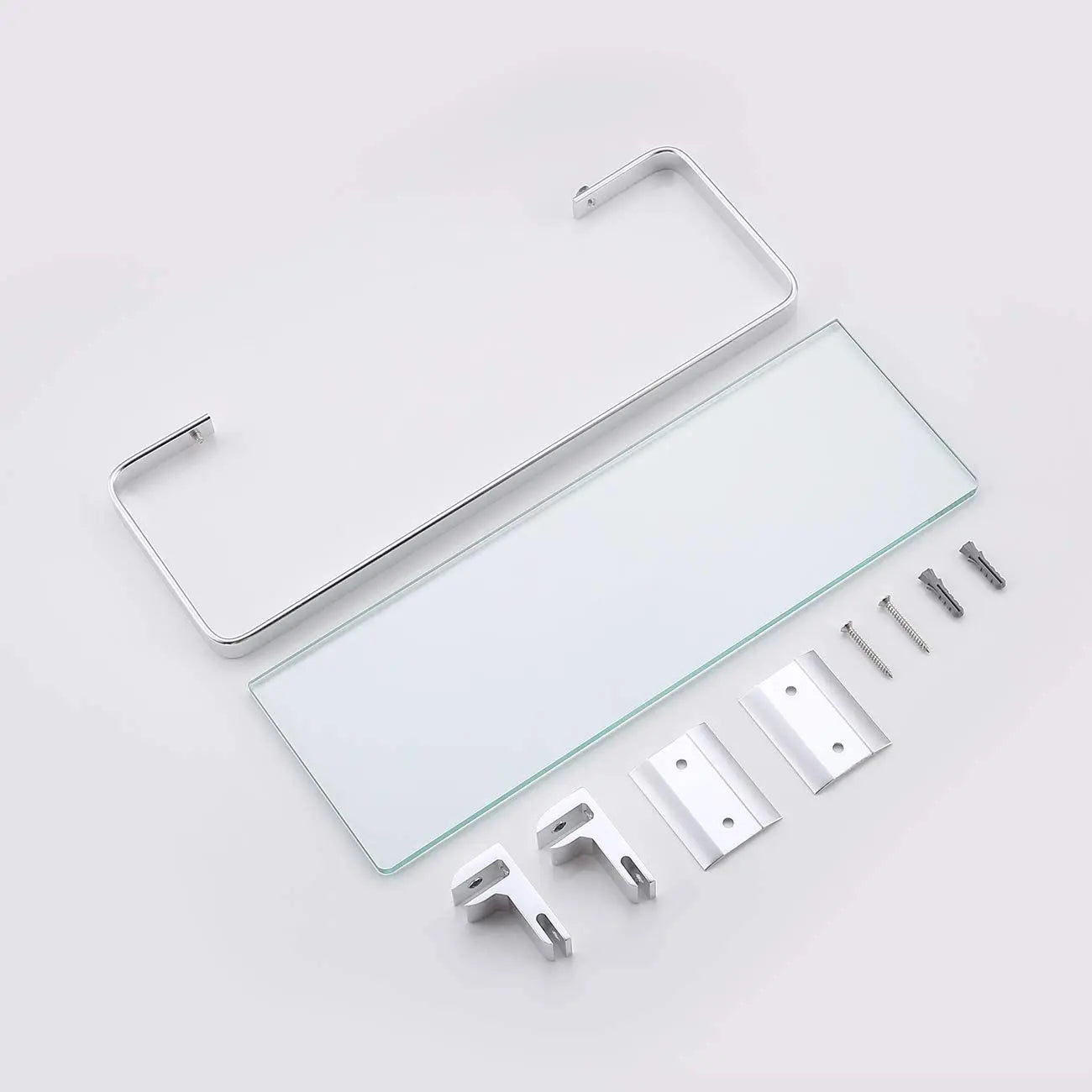Tempered Glass Bathroom Shelf Aluminum Storage Rack Rectangular 30 40 50cm 1 Tier Silver Sand Sprayed Wall Mounted    Home Decor Supply | Online Retail | ShoreShopper.com