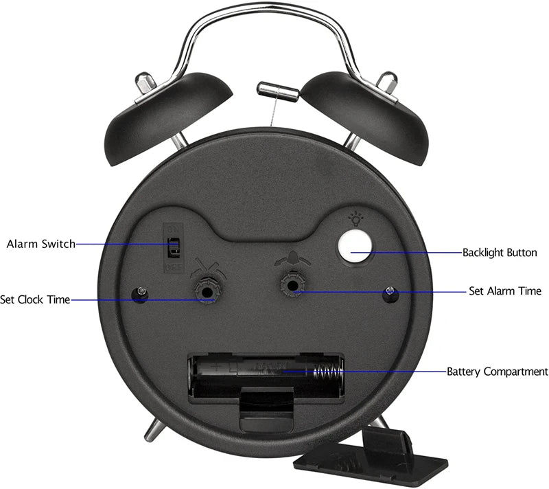 4 Inch Twin Bell Loud Alarm Clock Metal Frame 3D Dial with Backlight Battery Operate Desk Table Alarm Clock For Home and Office    Home Decor Supply | Online Retail | ShoreShopper.com