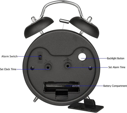 4 Inch Twin Bell Loud Alarm Clock Metal Frame 3D Dial with Backlight Battery Operate Desk Table Alarm Clock For Home and Office    Home Decor Supply | Online Retail | ShoreShopper.com