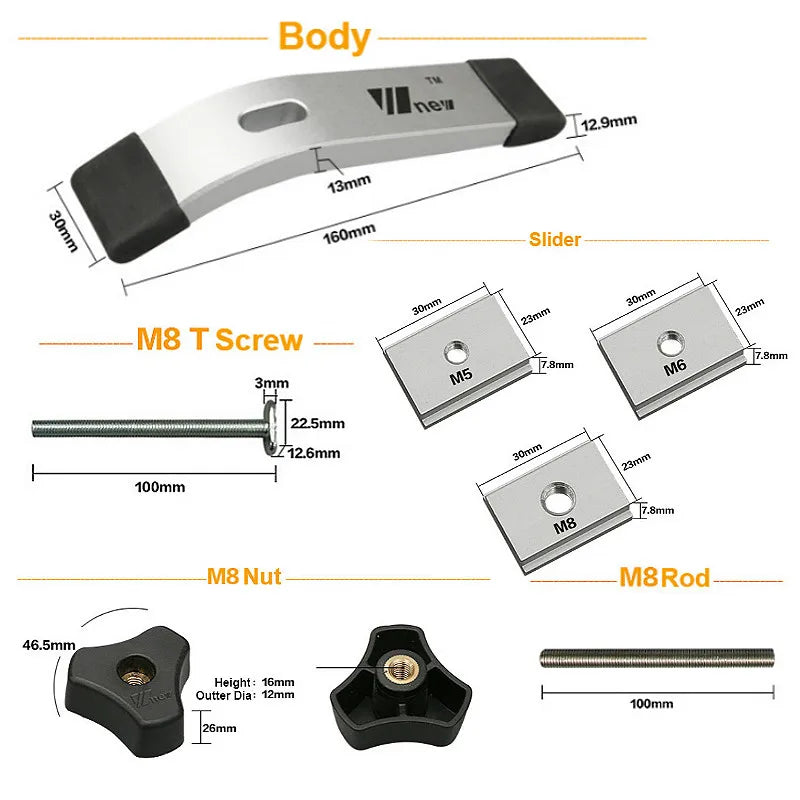 T Track Slider M8 T Screw M8 Nut Saw Table Acting Hold Down Clamp for T-Slot T-Track Woodworking  DIY Tools    Home Decor Supply | Online Retail | ShoreShopper.com