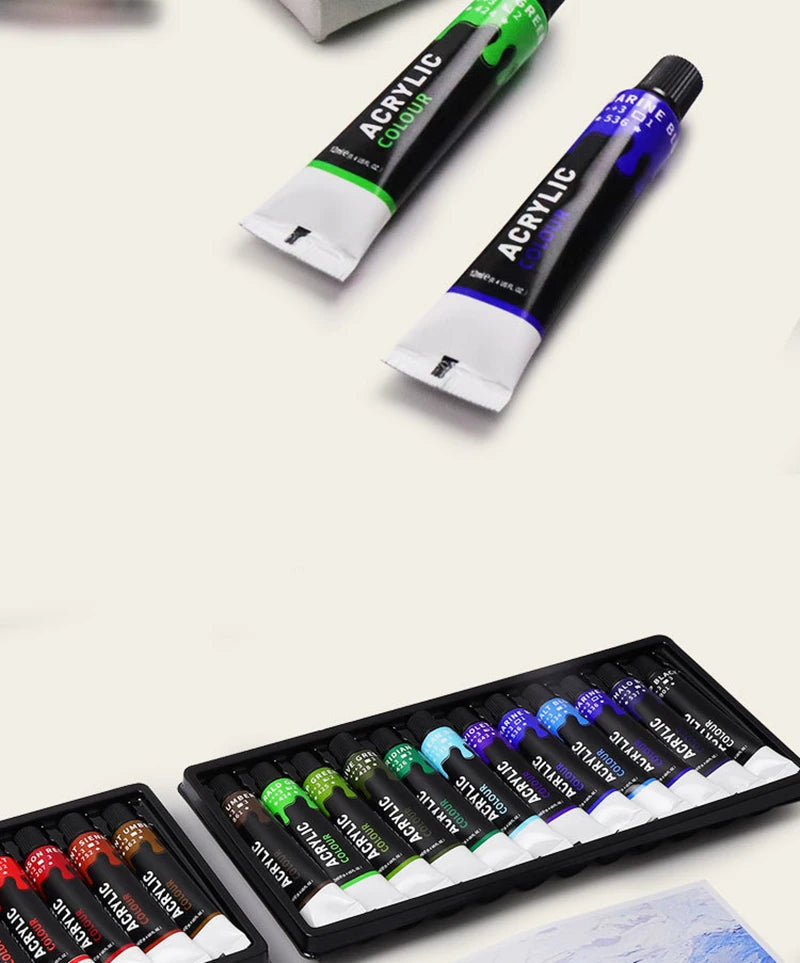 Acrylic Paints Set 12/24 Colors Professional Brush Set 12ml Tubes Artist Drawing Painting Pigment Hand Painted Wall Paint DIY    Home Decor Supply | Online Retail | ShoreShopper.com