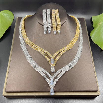 Fashion Crystal Bridal Jewelry Sets Silver Color Geometric Choker Necklace Earrings Bracelet Ring Four-piece Wedding Jewelry Set    Home Decor Supply | Online Retail | ShoreShopper.com