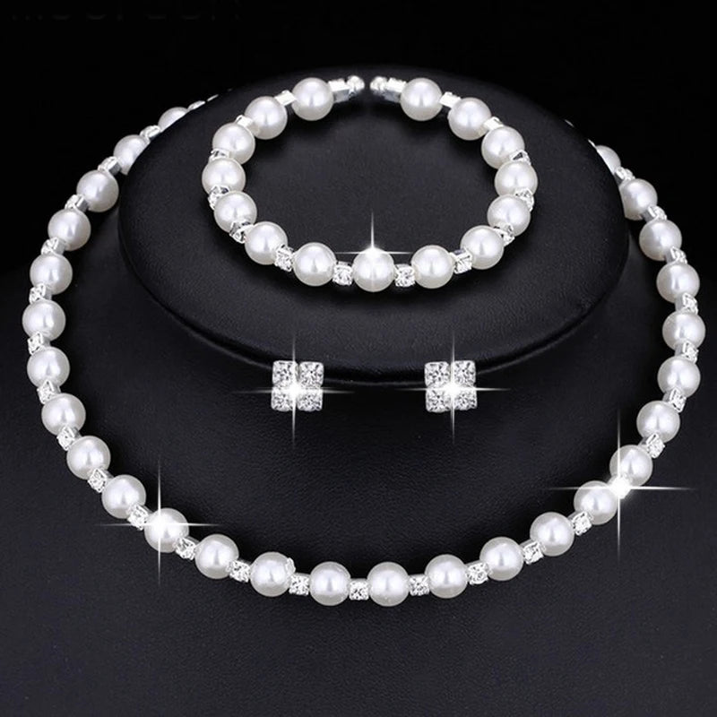 Wedding Bridal Jewelry Set String of Pearls Prom Silver Color Crystal Bracelet Necklace Earrings for Women jewellery sets    Home Decor Supply | Online Retail | ShoreShopper.com